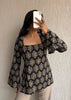 Black square neck cotton short kurti