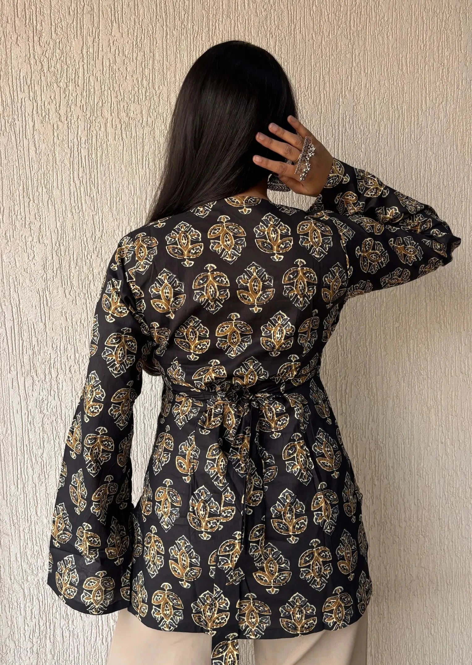 Black square neck cotton short kurti