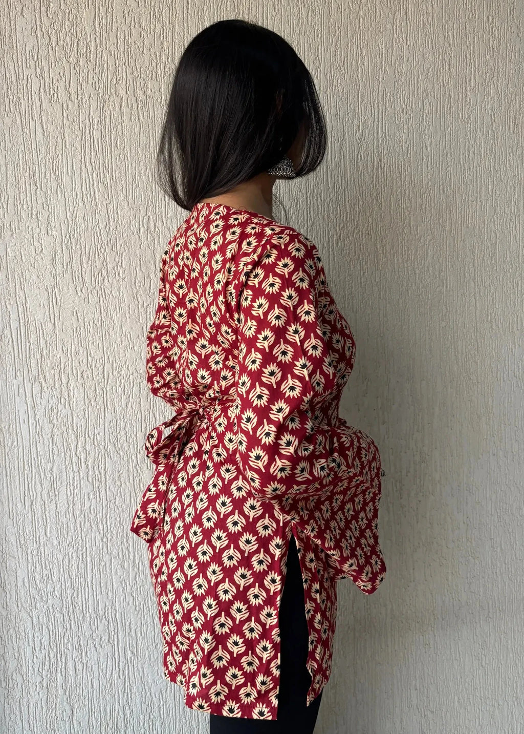 Maroon square neck cotton short kurti