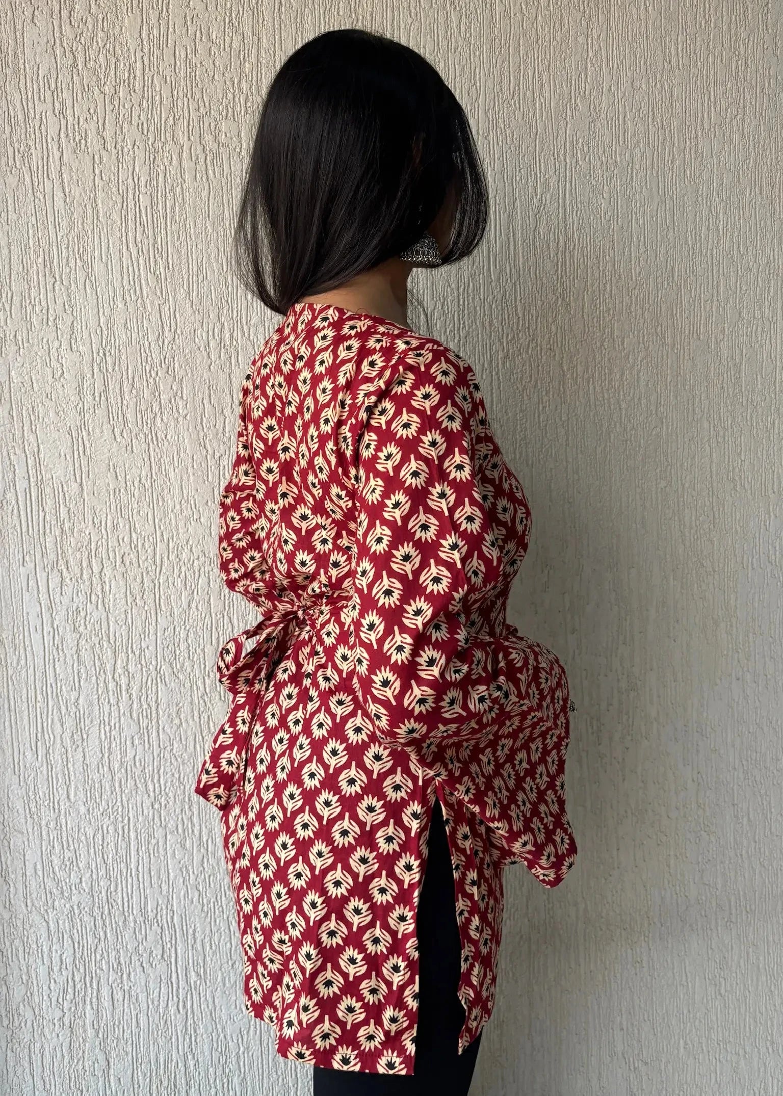 Maroon square neck cotton short kurti
