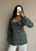 Green square neck cotton short kurti
