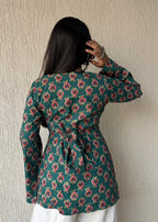 Green square neck cotton short kurti