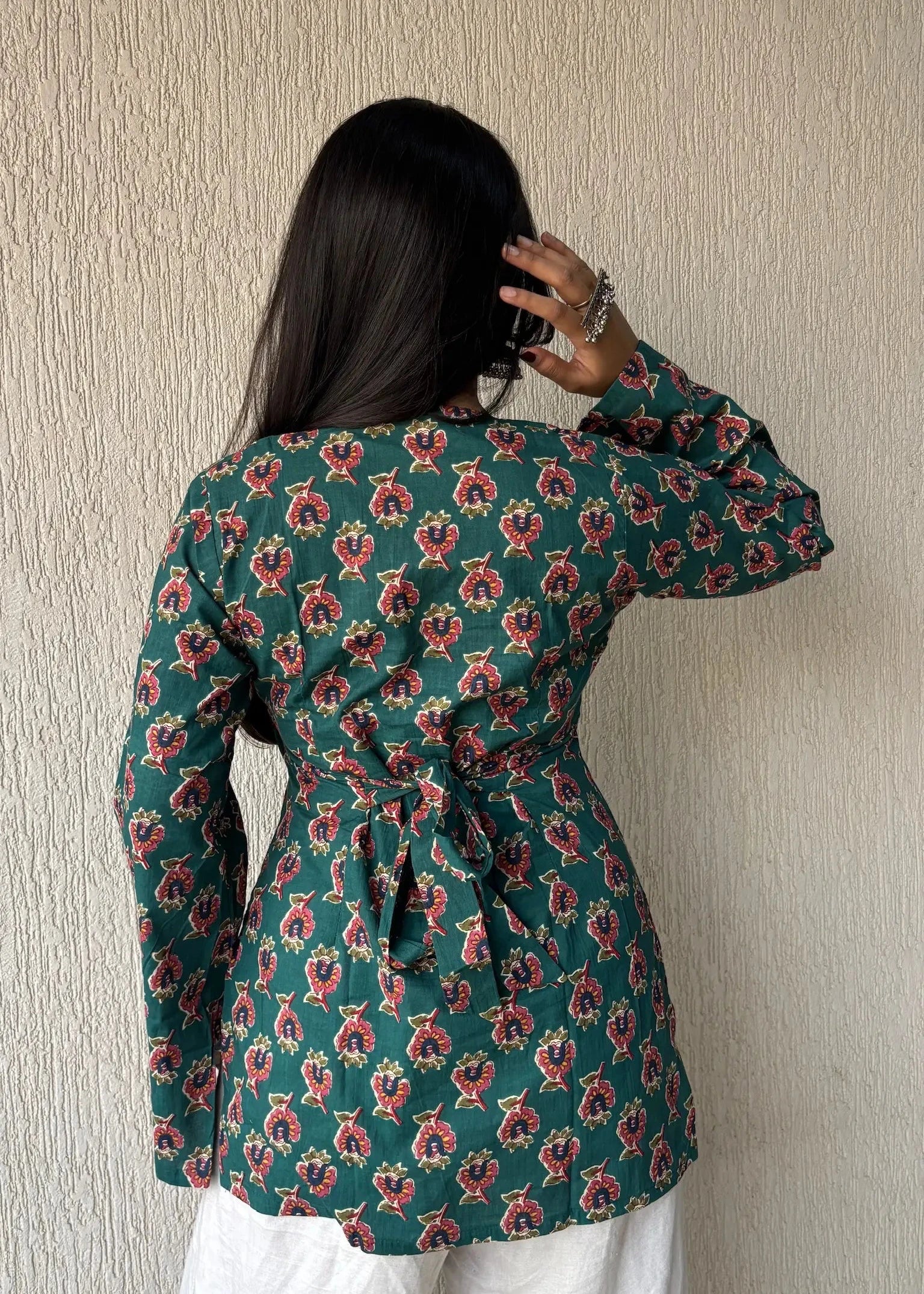 Green square neck cotton short kurti