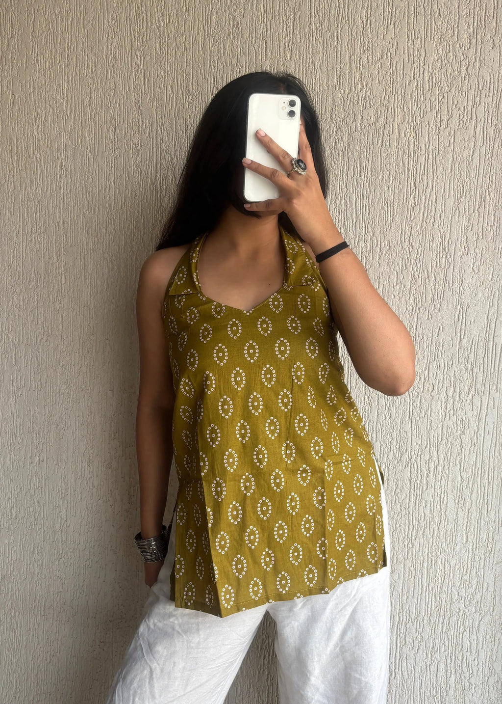 Olive backless cotton short kurti