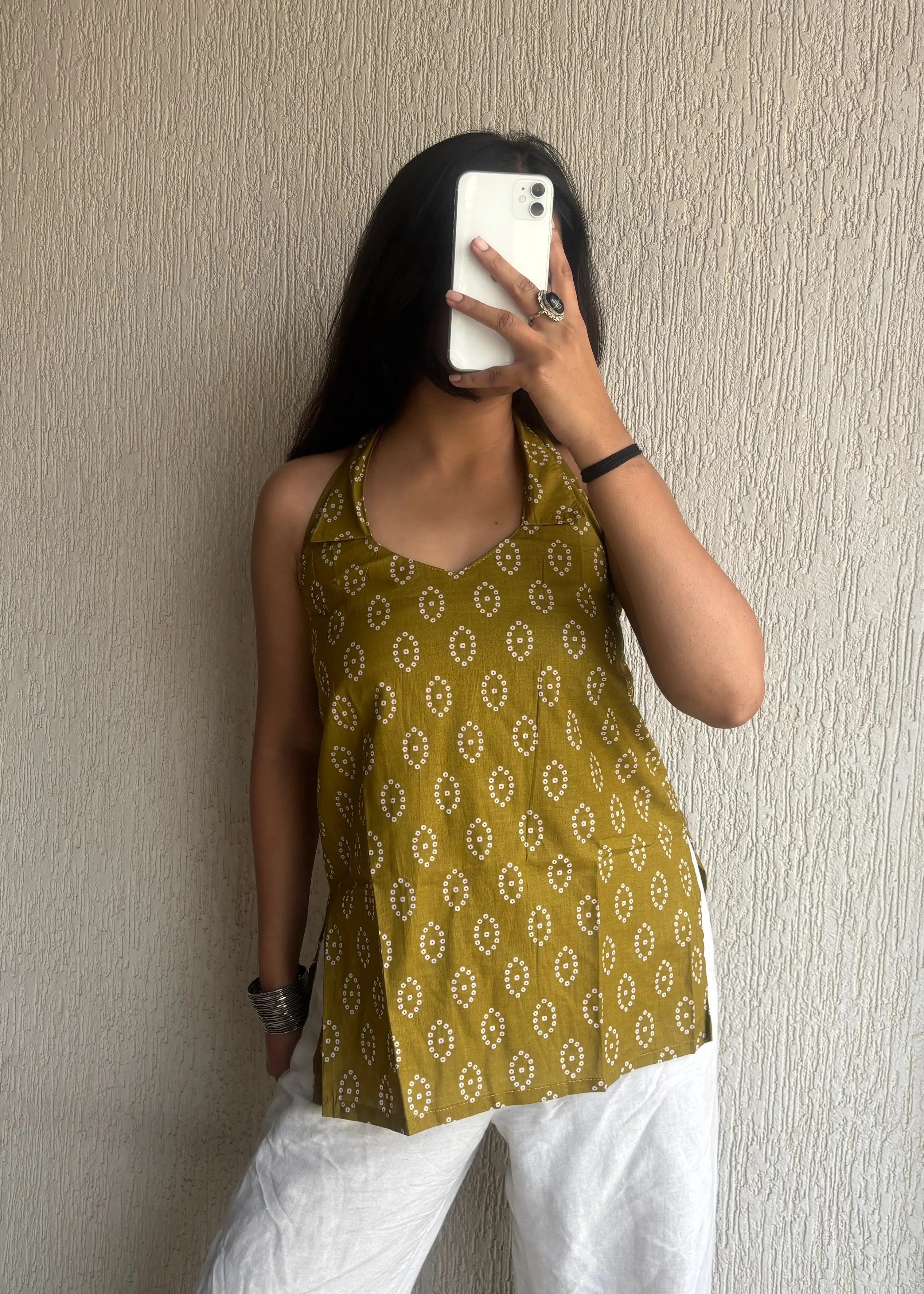 Olive backless cotton short kurti