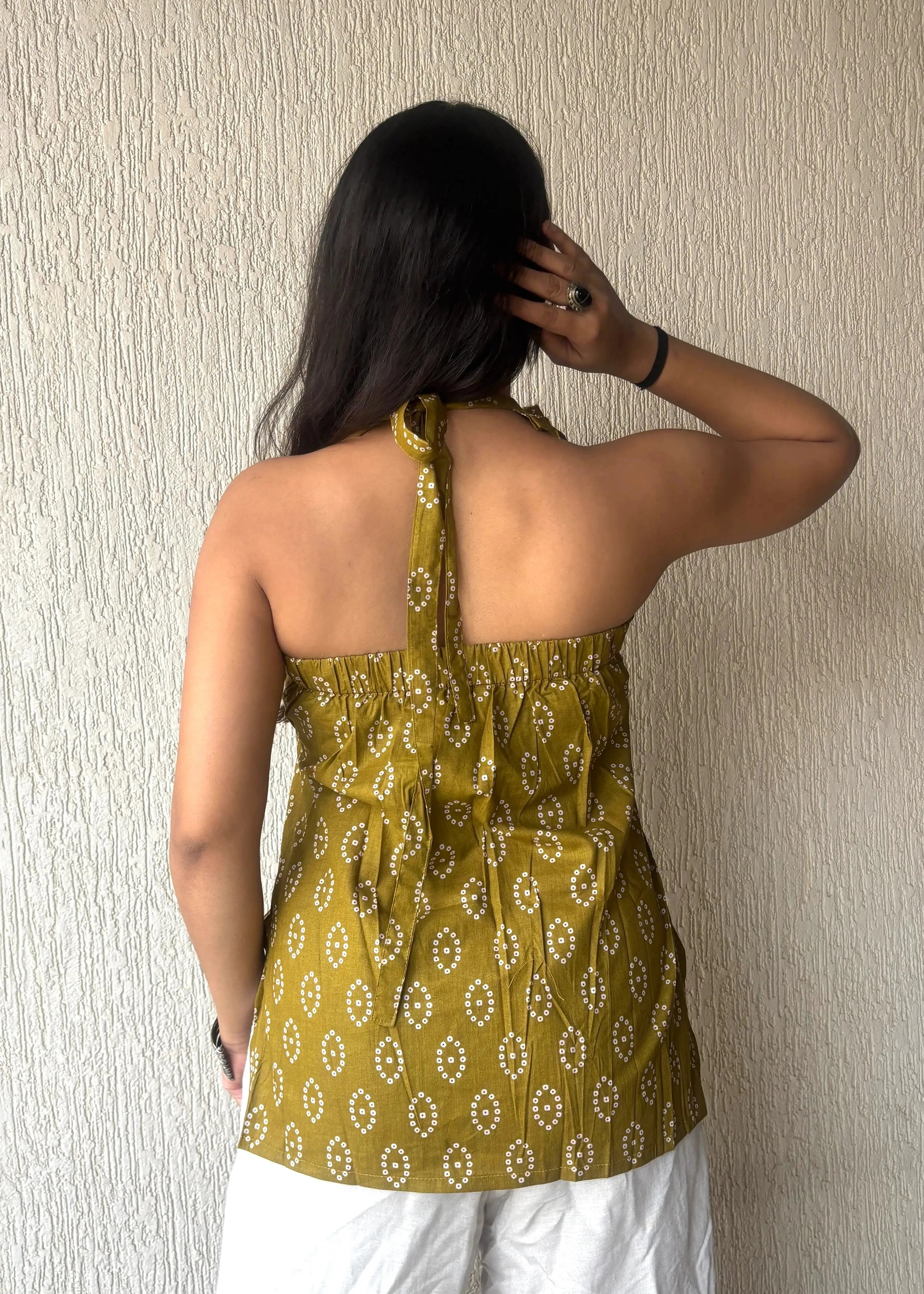 Olive backless cotton short kurti