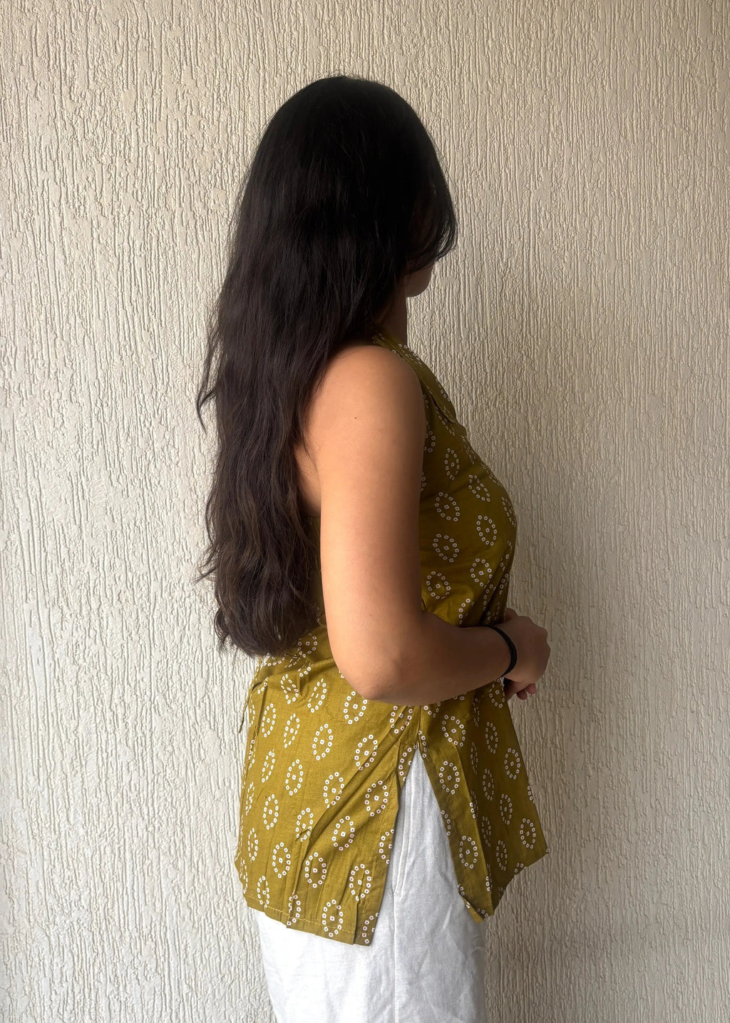 Olive backless cotton short kurti