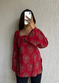 Red square neck cotton short kurti