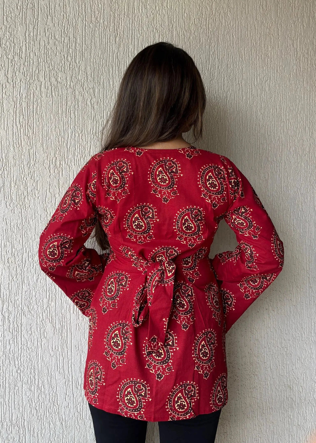 Red square neck cotton short kurti