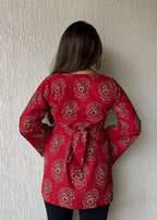 Red square neck cotton short kurti
