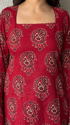 Red square neck cotton short kurti