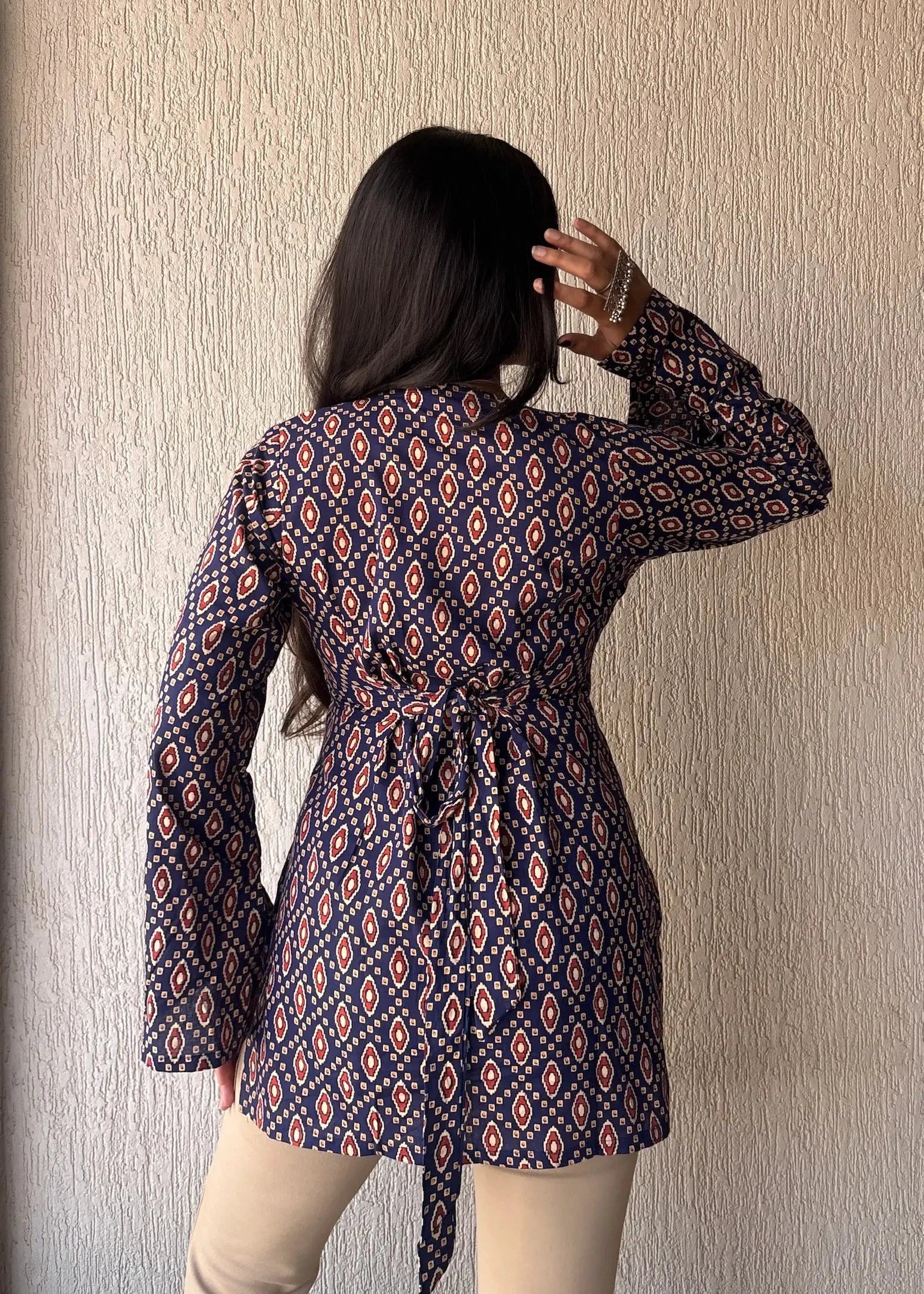 Geometric Square neck cotton short kurti