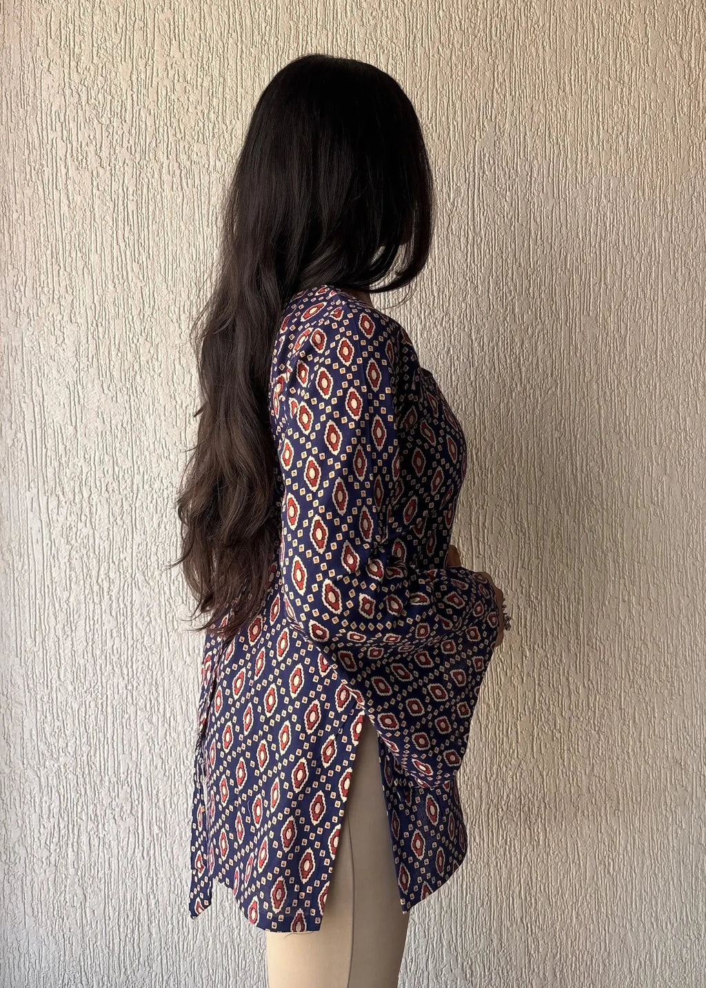Geometric Square neck cotton short kurti