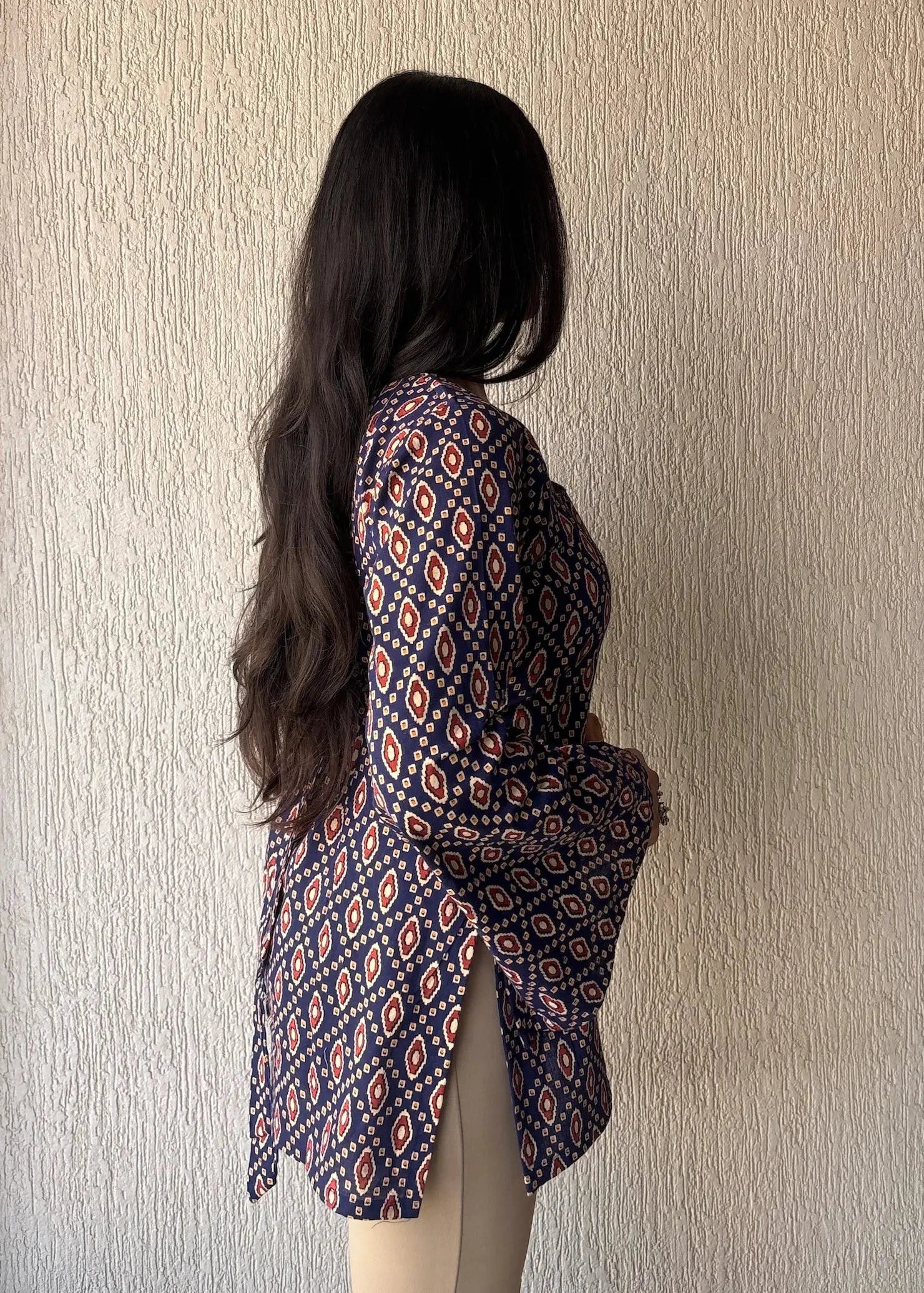 Geometric Square neck cotton short kurti