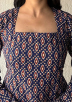 Geometric Square neck cotton short kurti