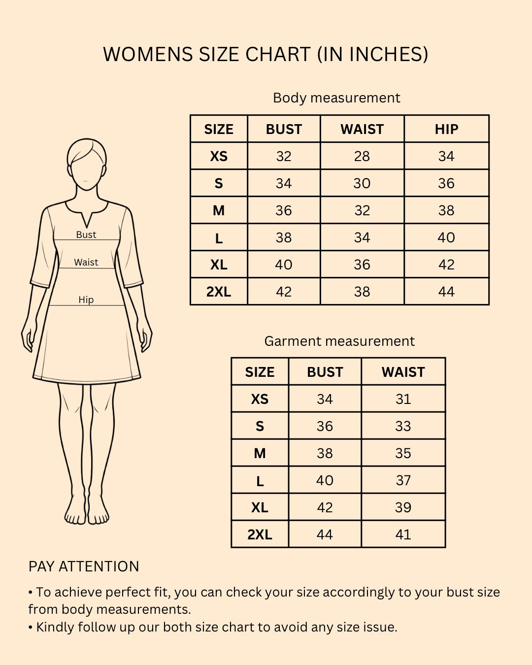 Size chart for Olive wrap-tie solid cotton kurti