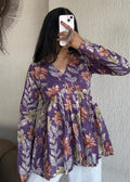Purple peplum style cotton short kurti