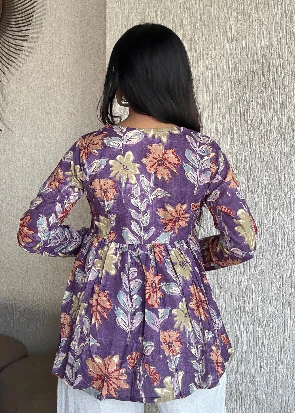 Purple peplum style cotton short kurti