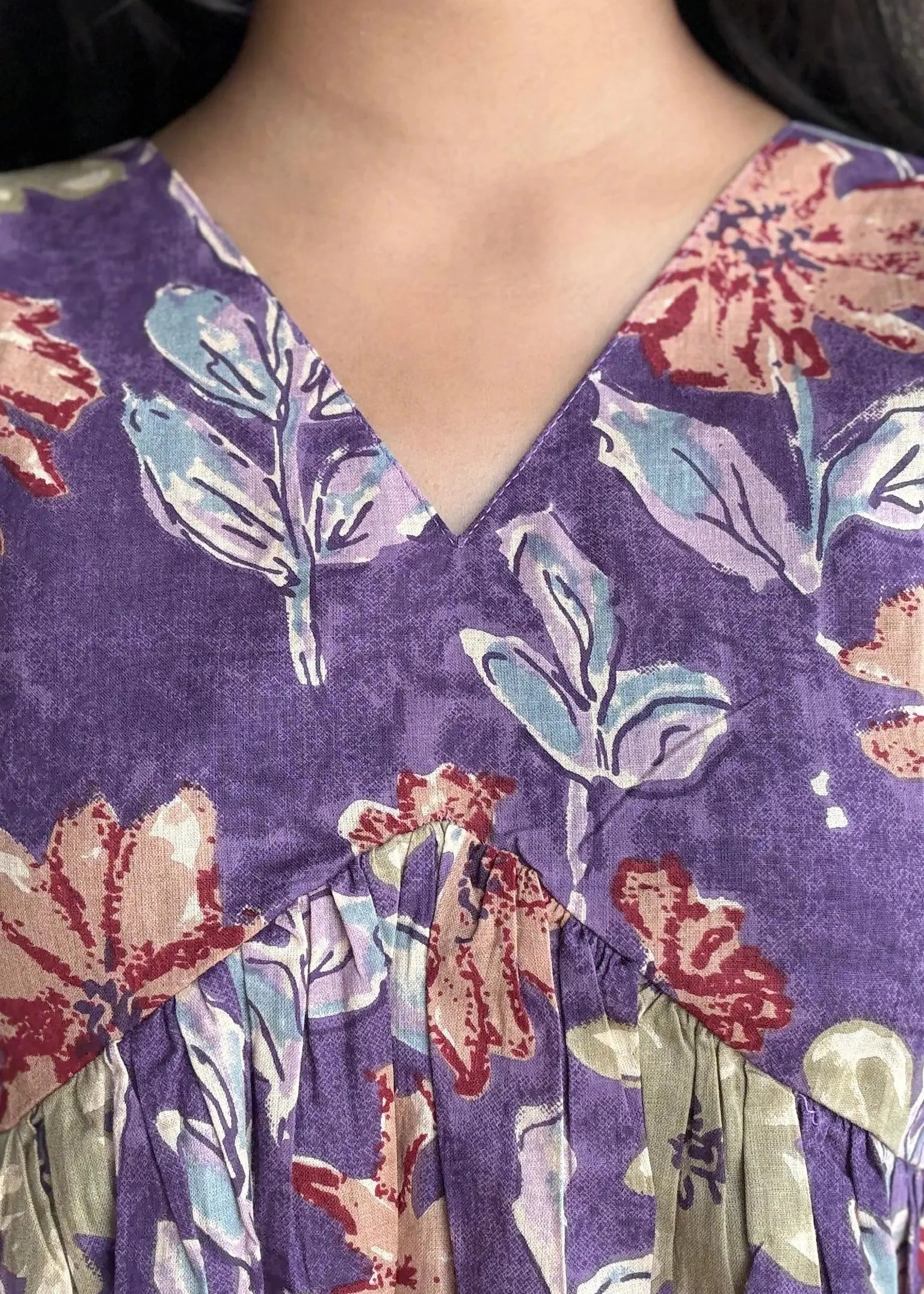 Purple peplum style cotton short kurti