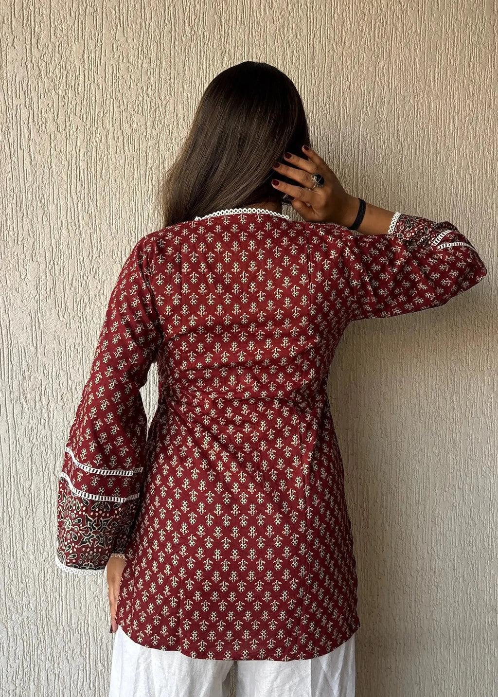 Heritage maroon cotton short kurti