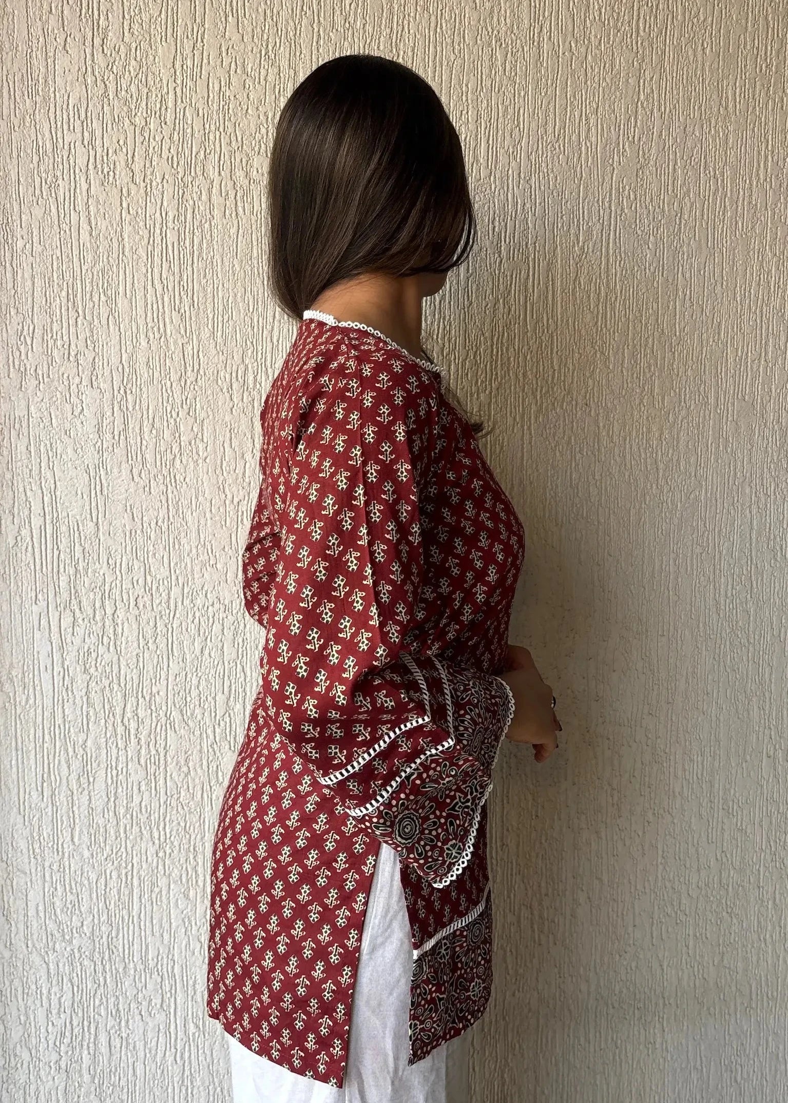Heritage maroon cotton short kurti