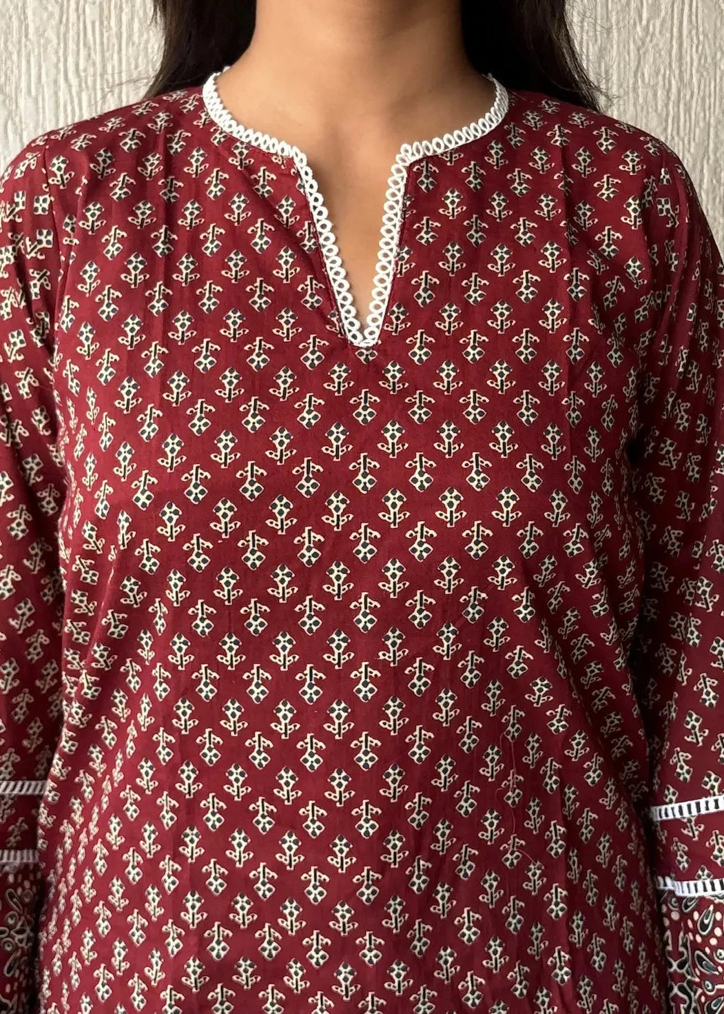 Heritage maroon cotton short kurti