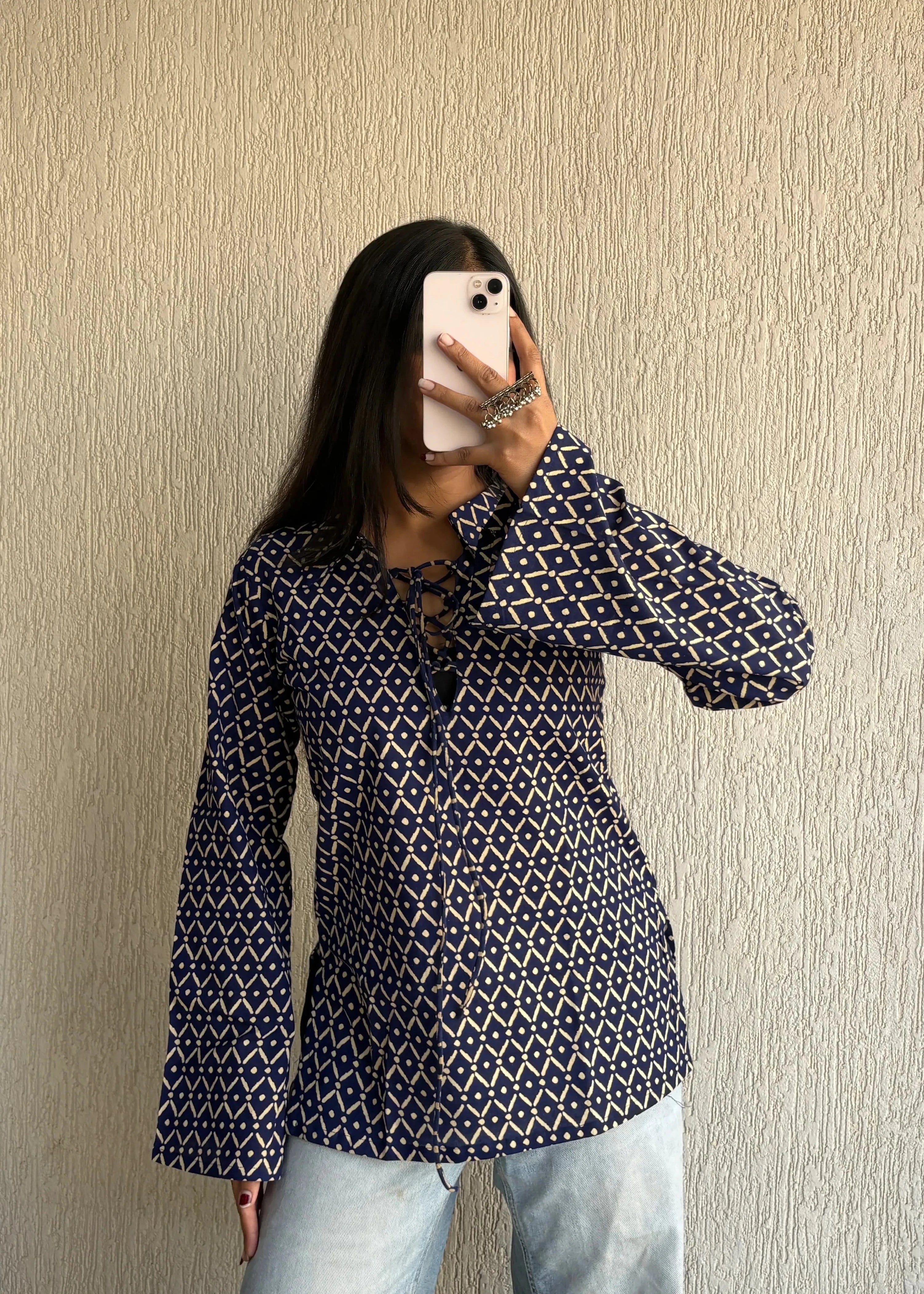 Blue bossy cotton short kurti