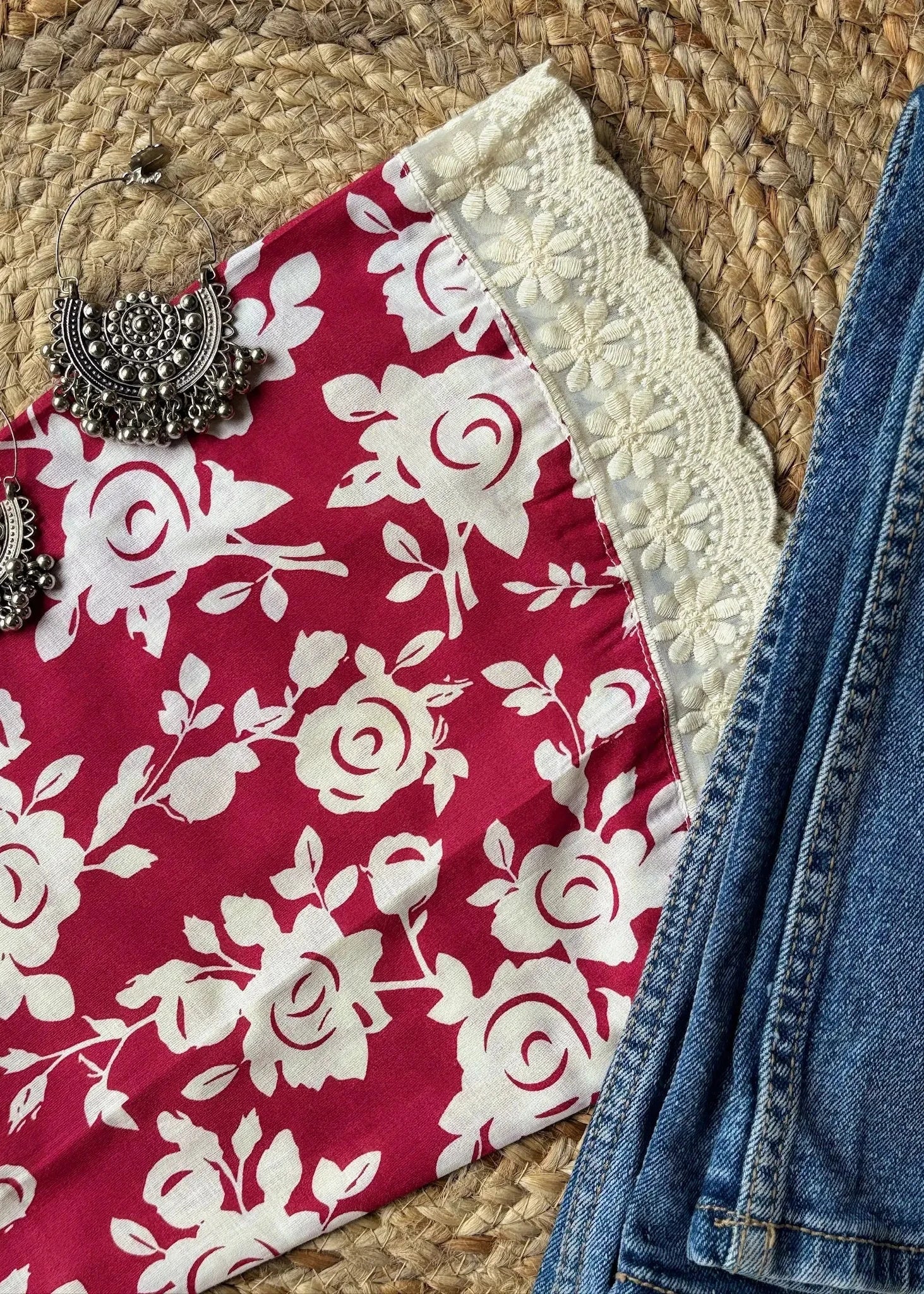 Rose bell sleeves cotton short kurti