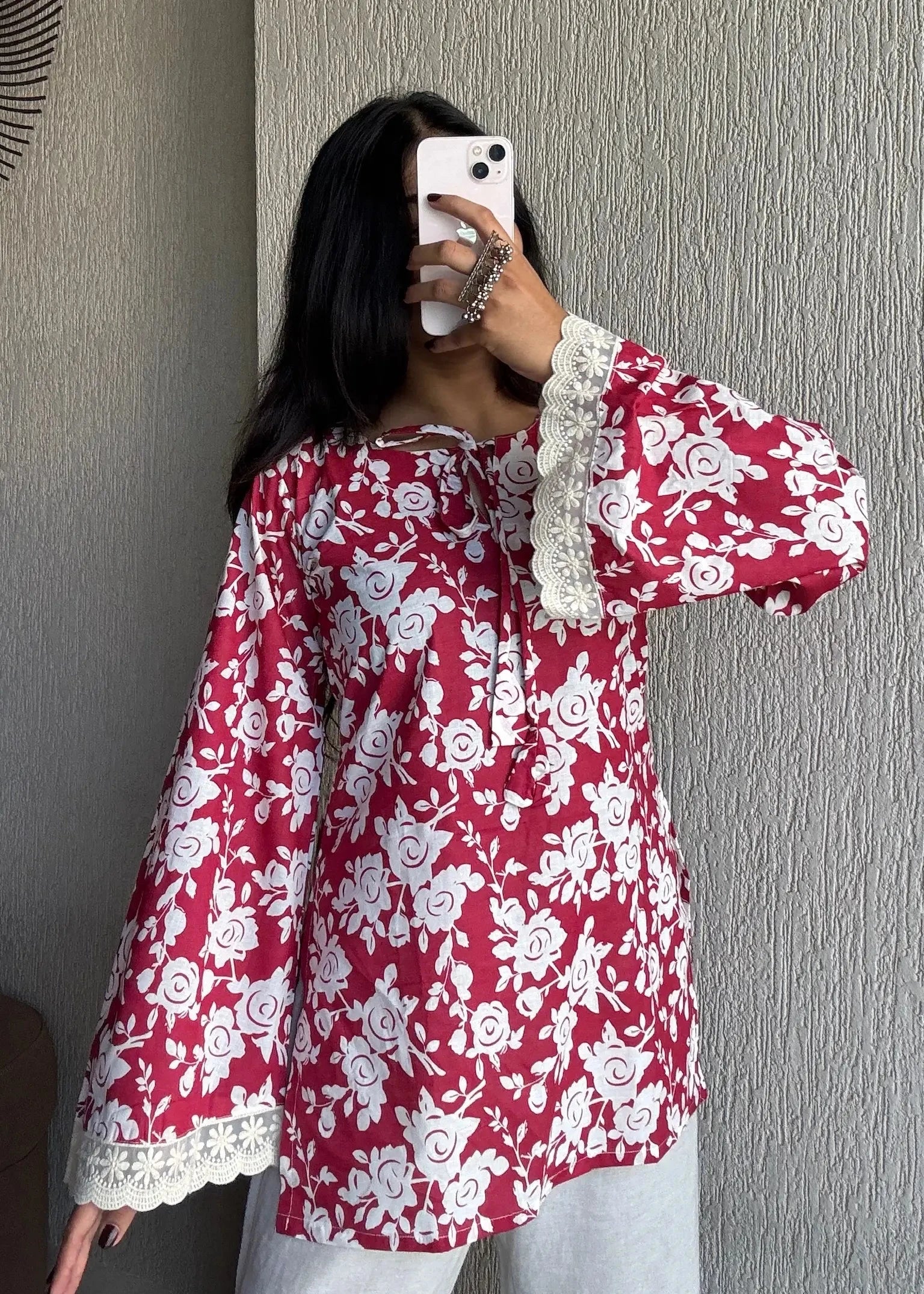 Rose bell sleeves cotton short kurti
