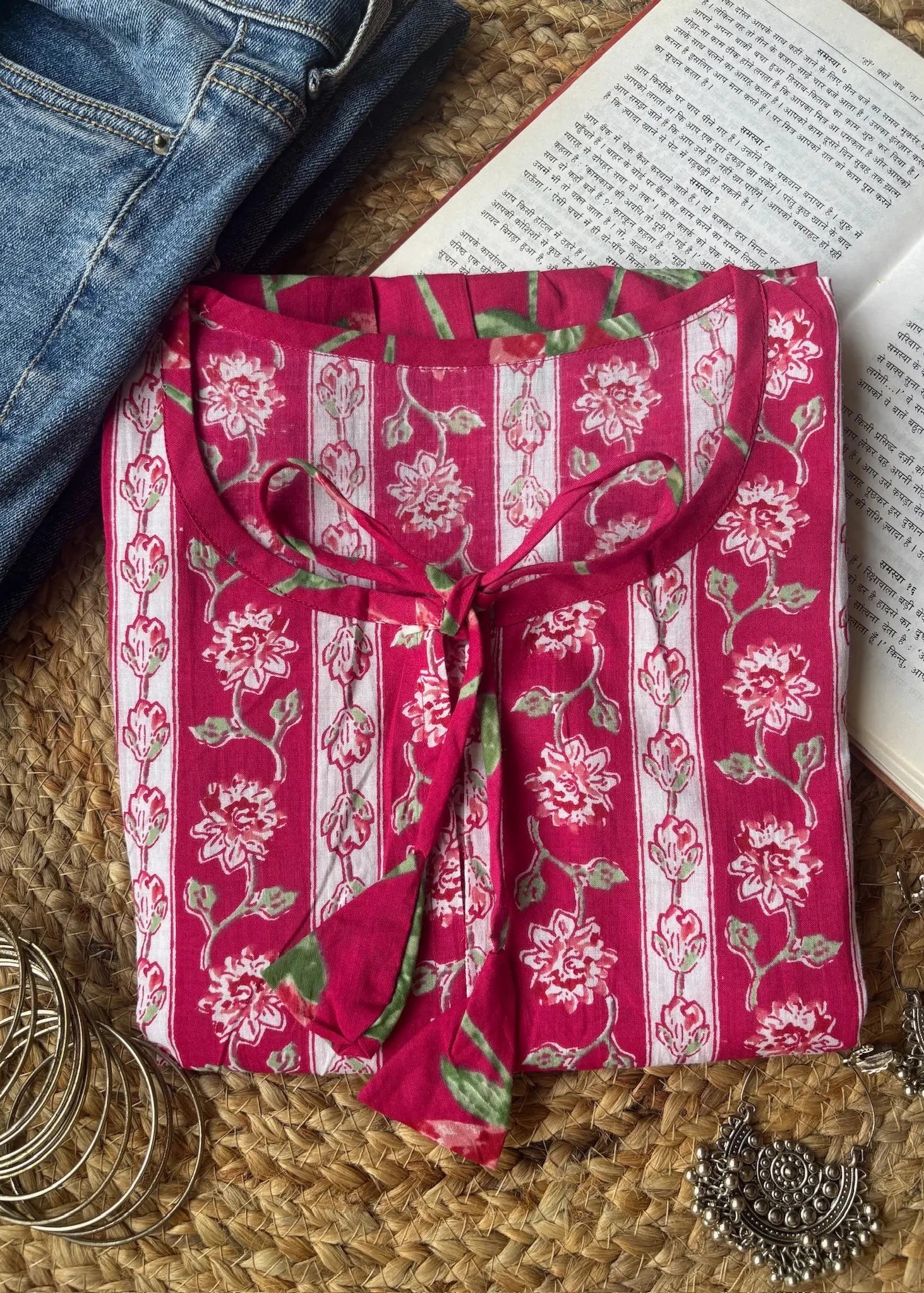 Pink boho cotton short kurti