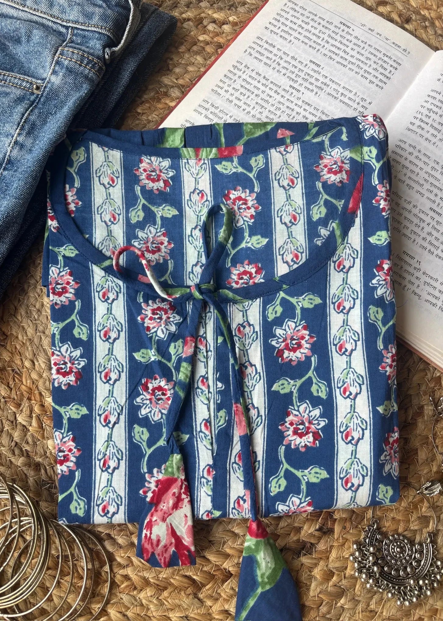 Navyblue boho cotton short kurti