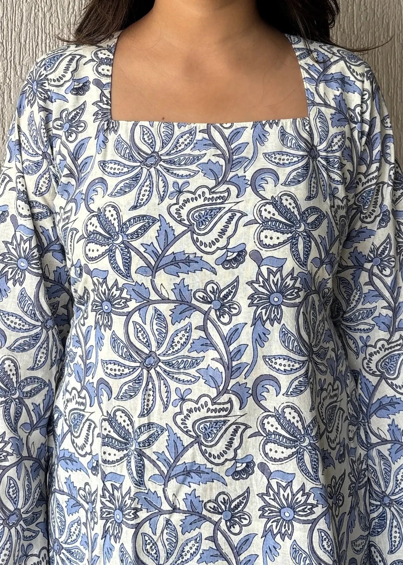 White base square neck cotton short kurti