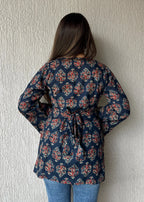 Navy blue square neck cotton short kurti