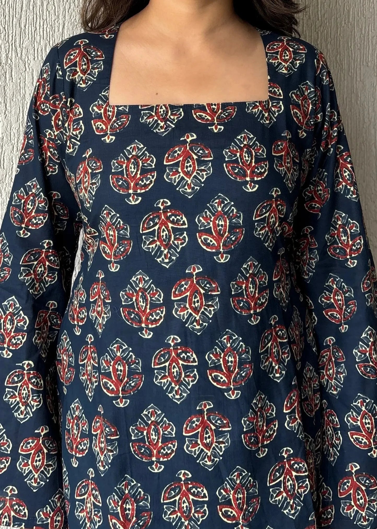 Navy blue square neck short kurti