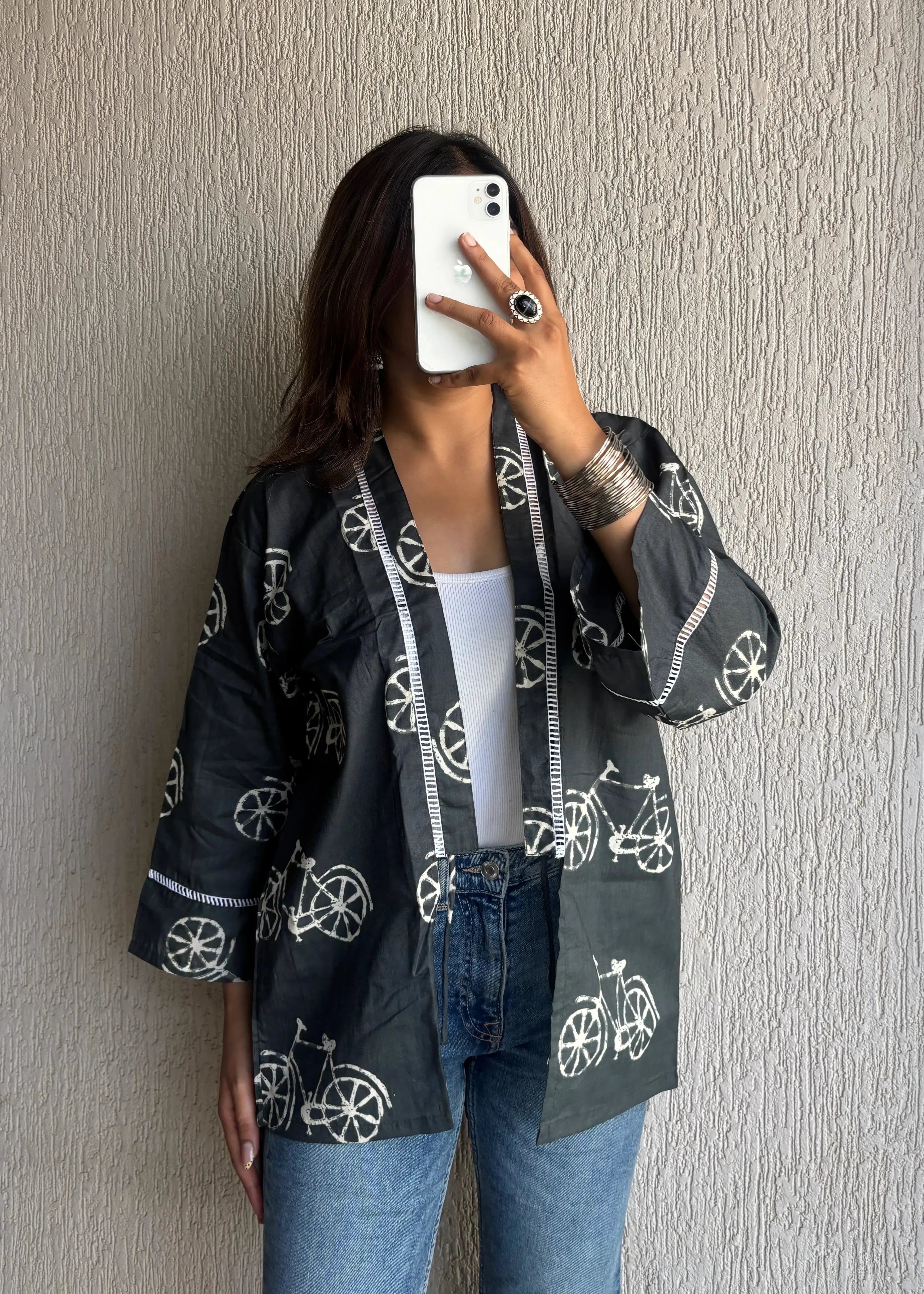 Charcoal bicycle oversized shrug