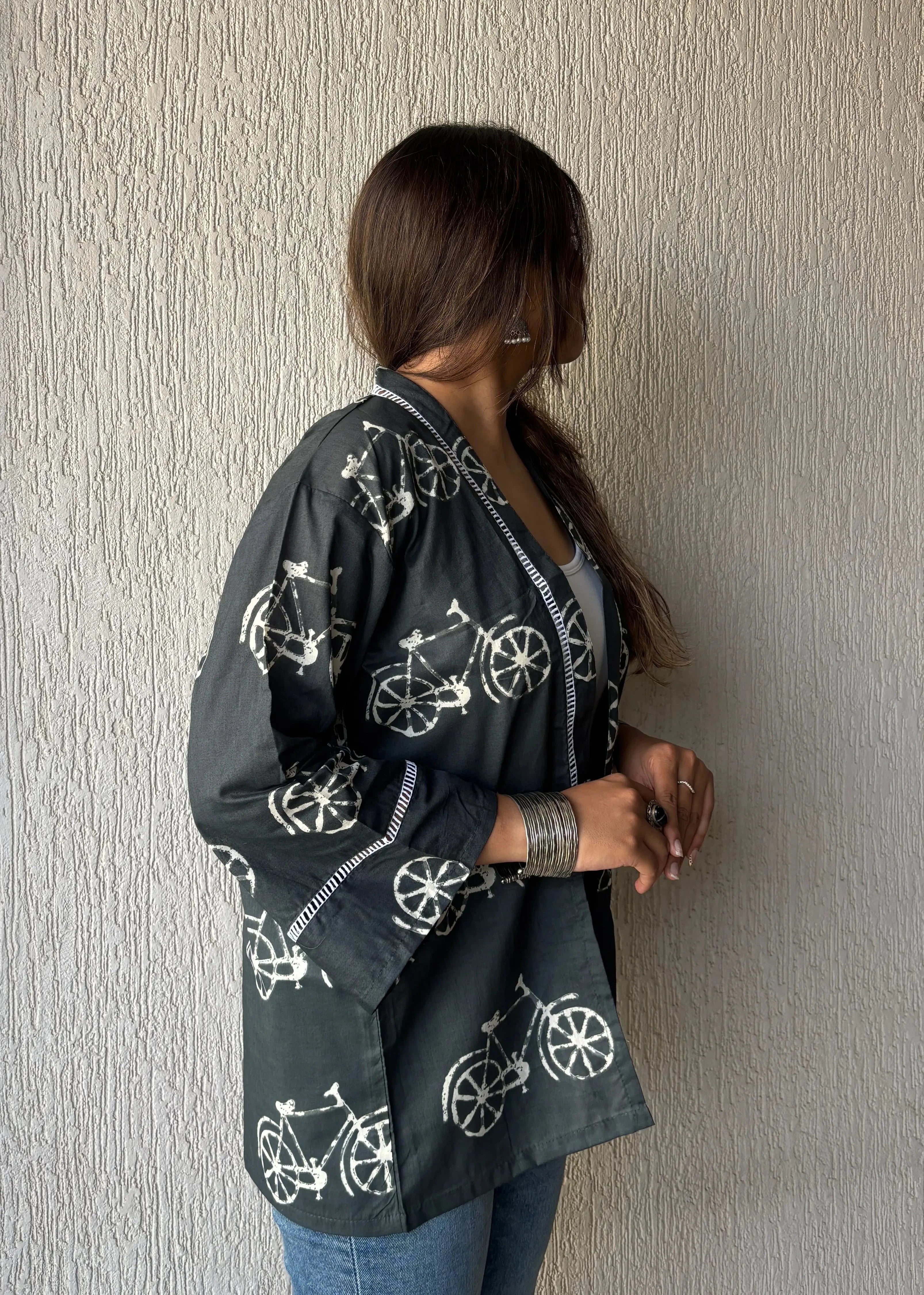 Charcoal bicycle oversized shrug