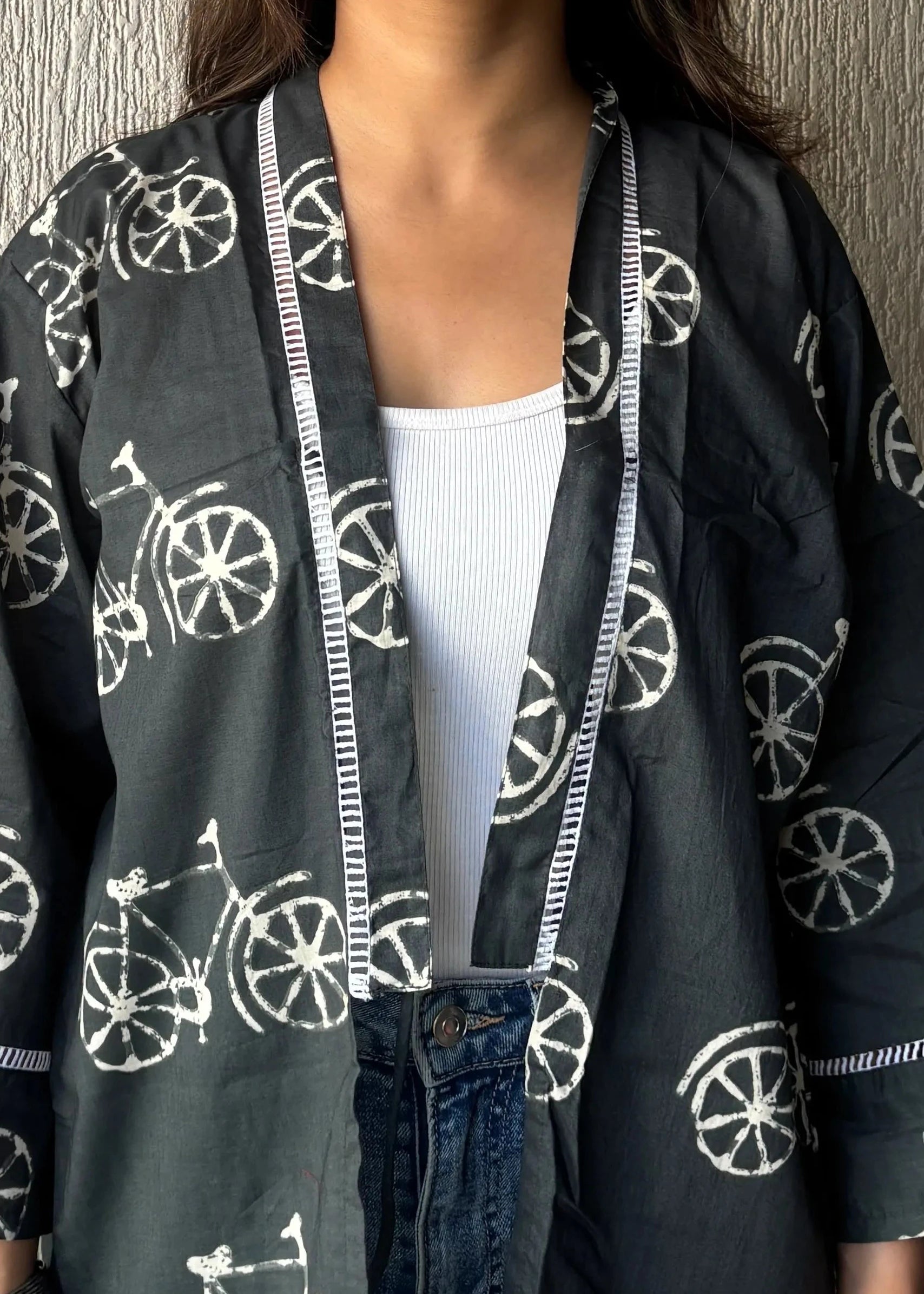 Charcoal bicycle oversized shrug