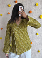 Mehendi Bandhani wrap-tie cotton short kurti