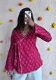 Pink Bandhani wrap-tie cotton short kurti