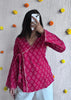 Pink Bandhani wrap-tie cotton short kurti