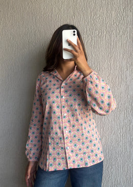 Baby pink geometric cotton shirt