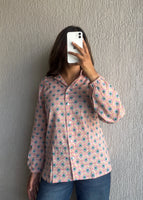 Baby pink geometric cotton shirt