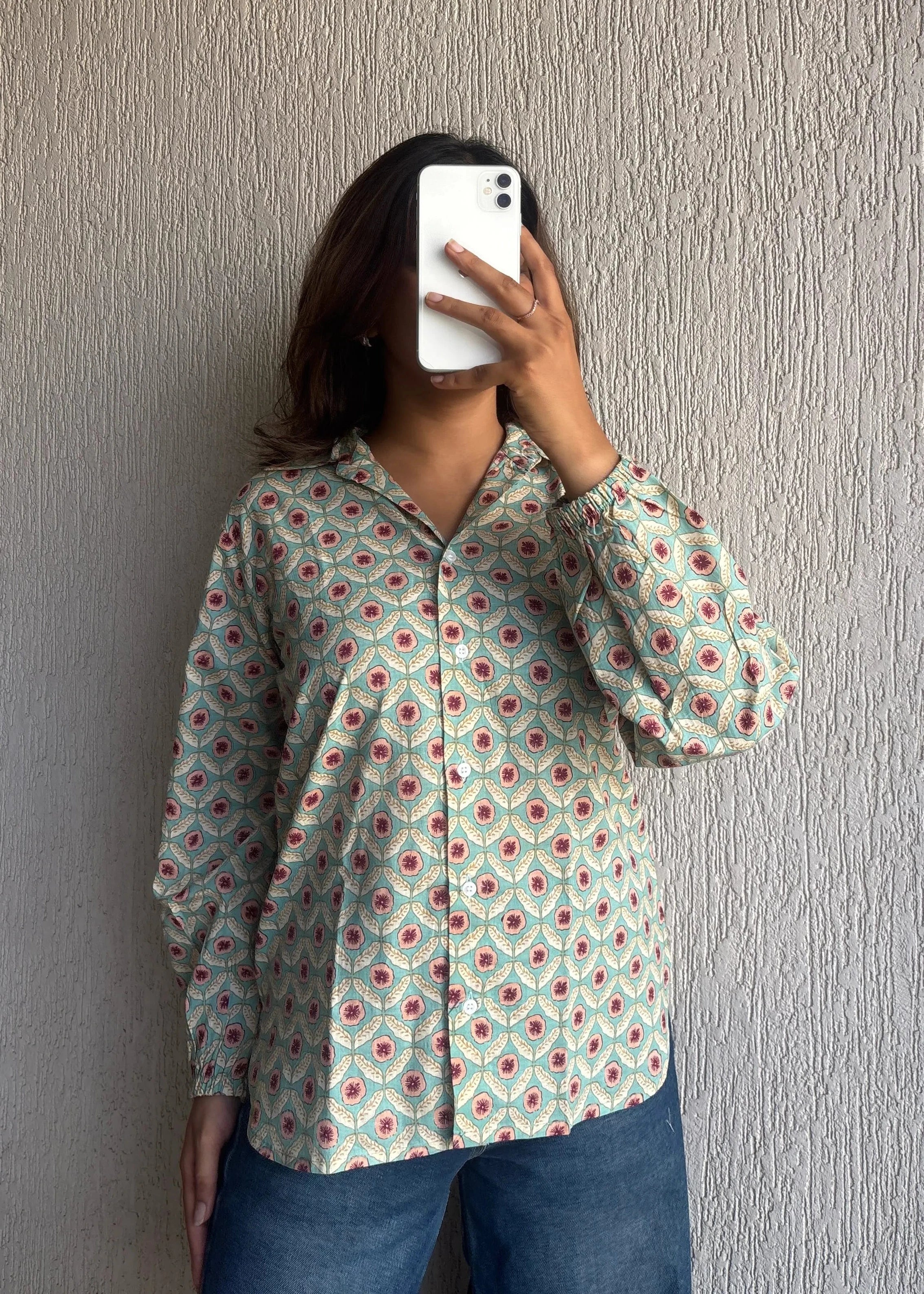 Mint green geometric shirt