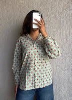 Mint green geometric cotton shirt