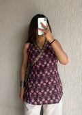 Plum sleeveless wrap-tie cotton short kurti