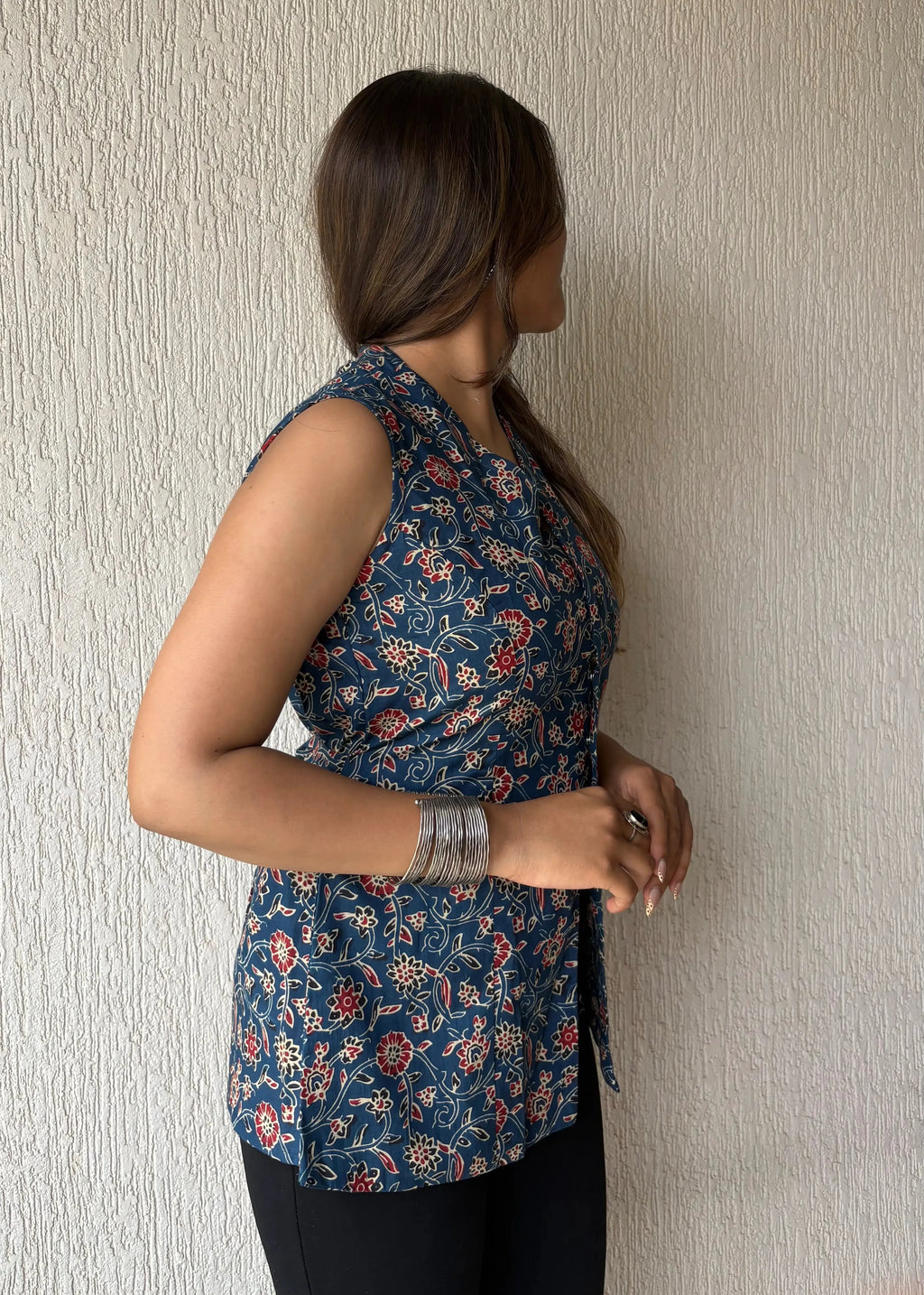 Rich navy blue long vest cotton
