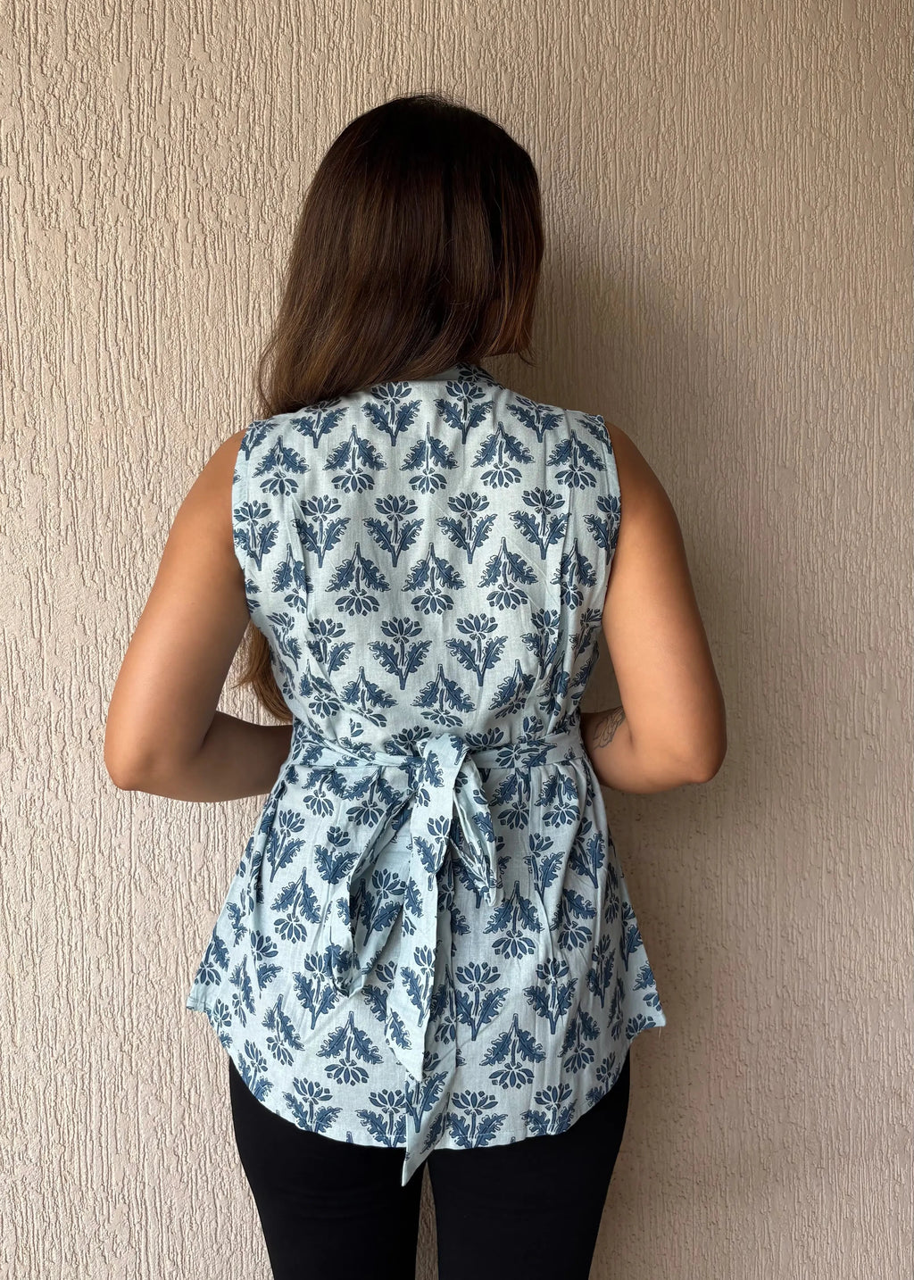 Powder blue long vest cotton