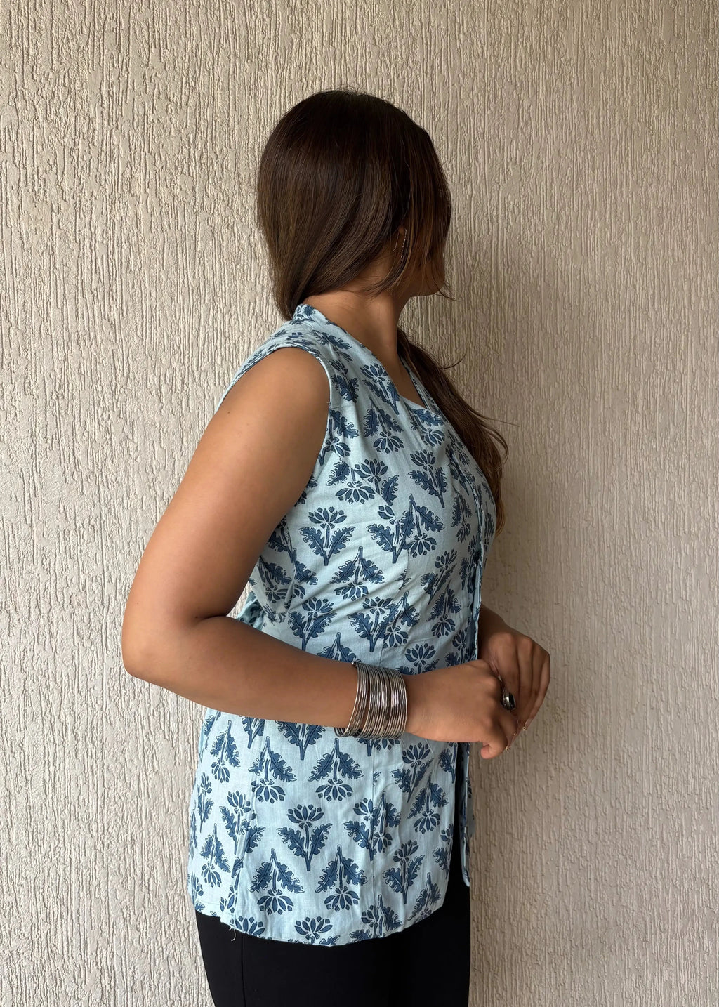 Powder blue long vest cotton