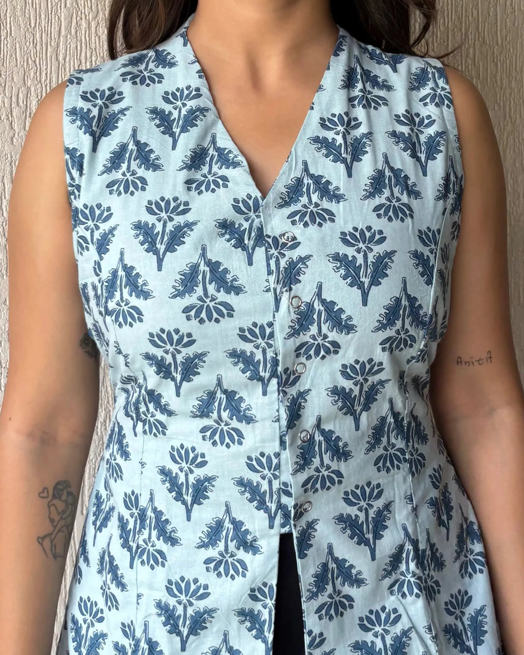 Powder blue long vest cotton