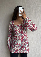 Berry square neck cotton short kurti
